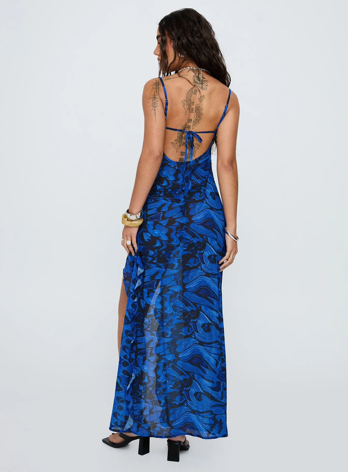 What A Thrill Split Detail Maxi Dress Blue Multi sold by Princess Polly product image thumbnail 4