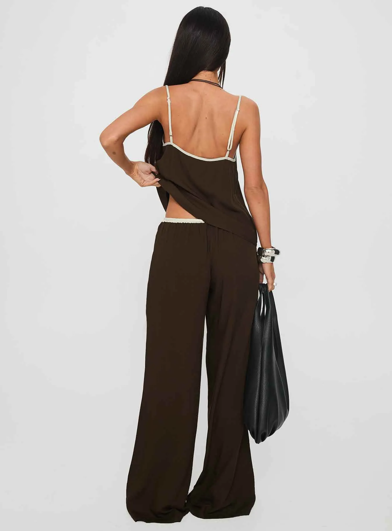 Nolei Contrast Pants Set Chocolate / White sold by Princess Polly product image thumbnail 4