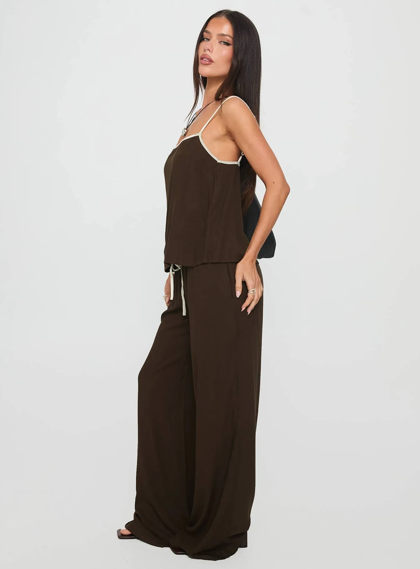 Nolei Contrast Pants Set Chocolate / White sold by Princess Polly product image thumbnail 3
