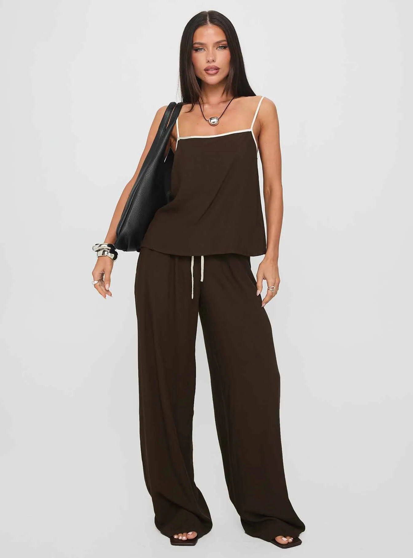 Nolei Contrast Pants Set Chocolate / White sold by Princess Polly product image thumbnail 2