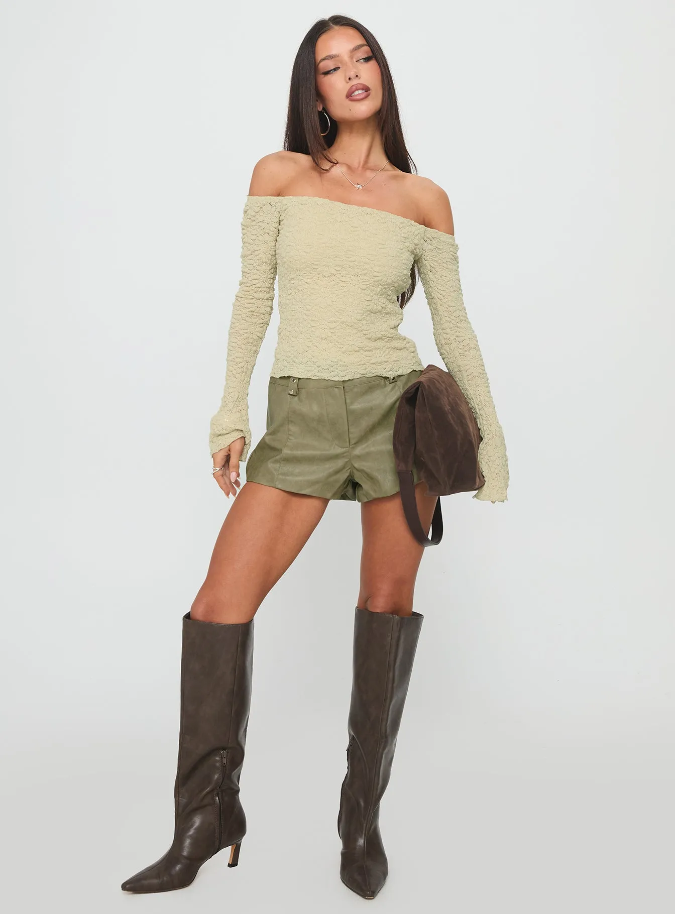 Kenickie Stud Micro Shorts Khaki sold by Princess Polly product image thumbnail 3