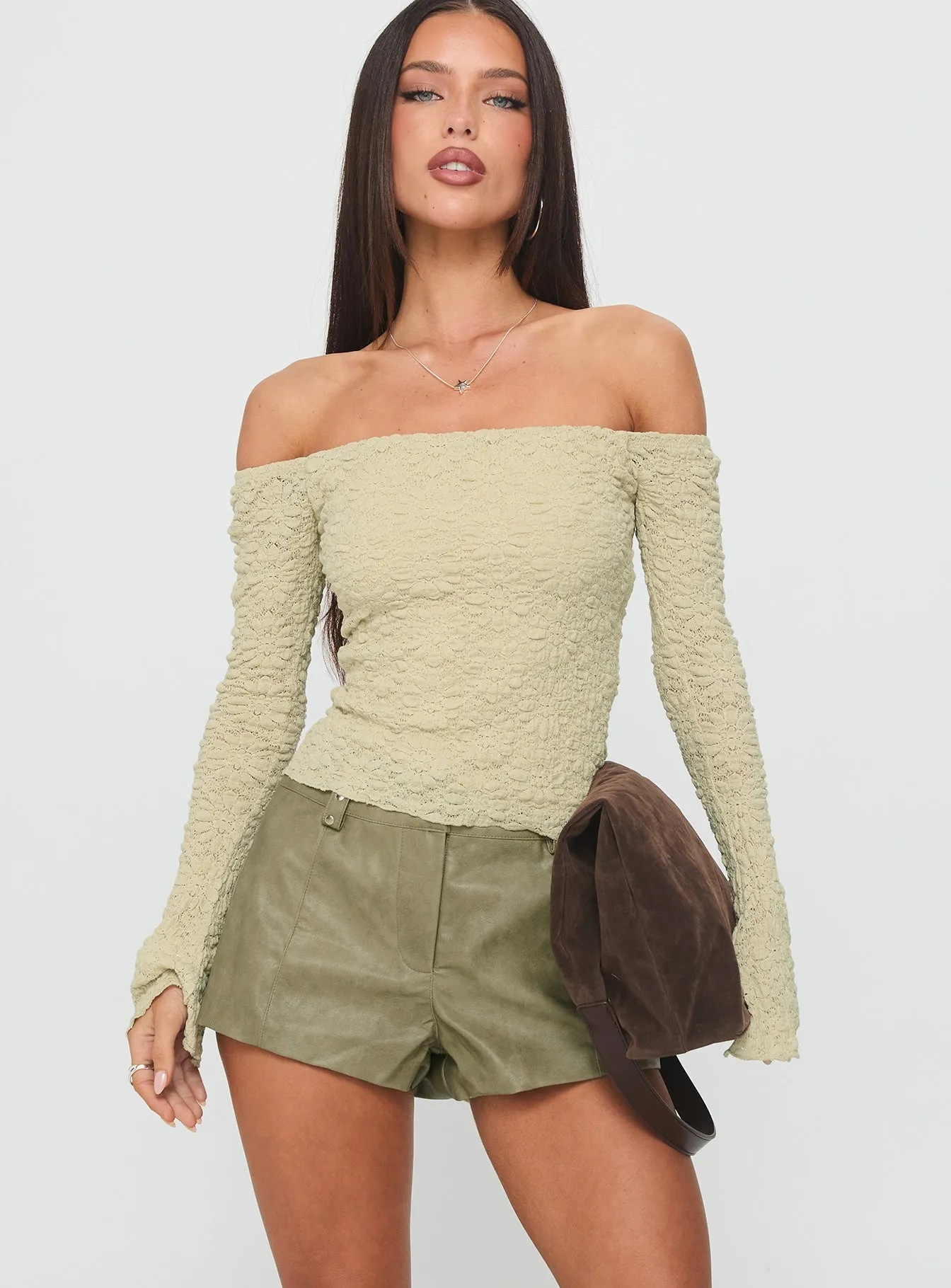 Kenickie Stud Micro Shorts Khaki sold by Princess Polly product image thumbnail 2