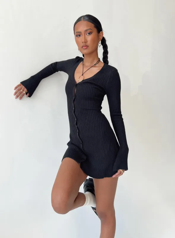 Waldin Long Sleeve Mini Dress Black sold by Princess Polly