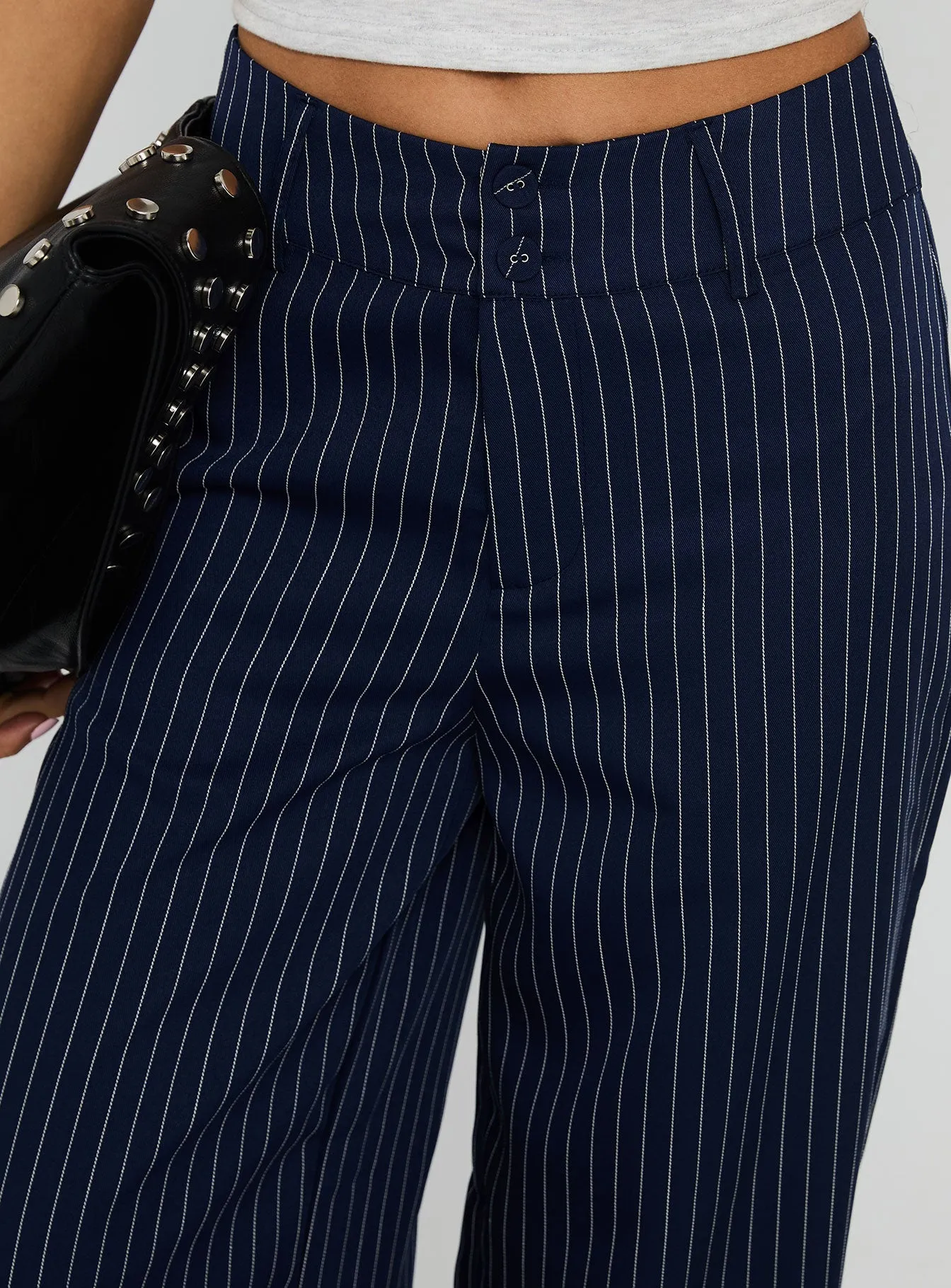 Lorenne Mid Rise Pant Navy Pinstripe sold by Princess Polly product image thumbnail 5