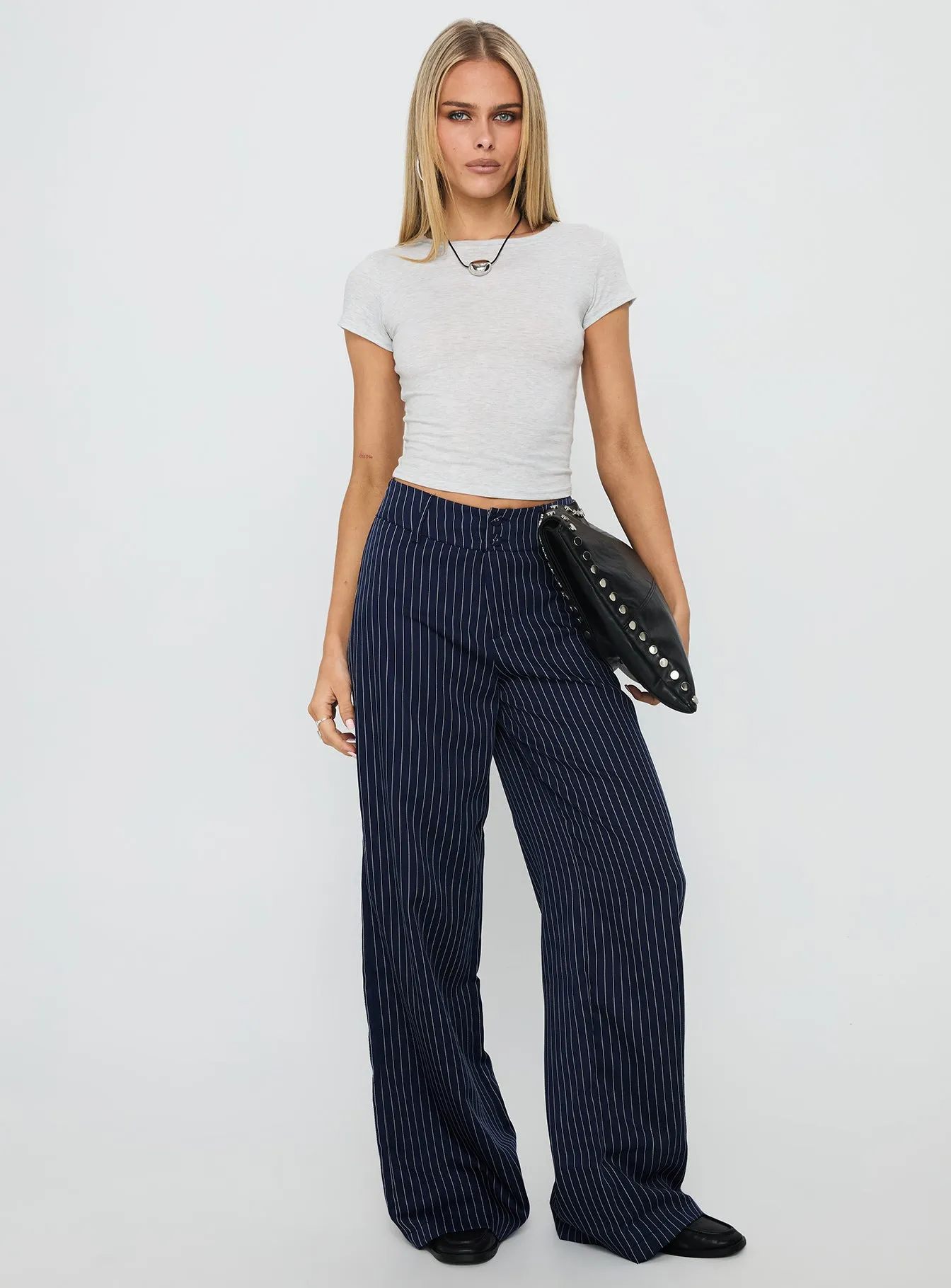 Lorenne Mid Rise Pant Navy Pinstripe sold by Princess Polly product image thumbnail 2