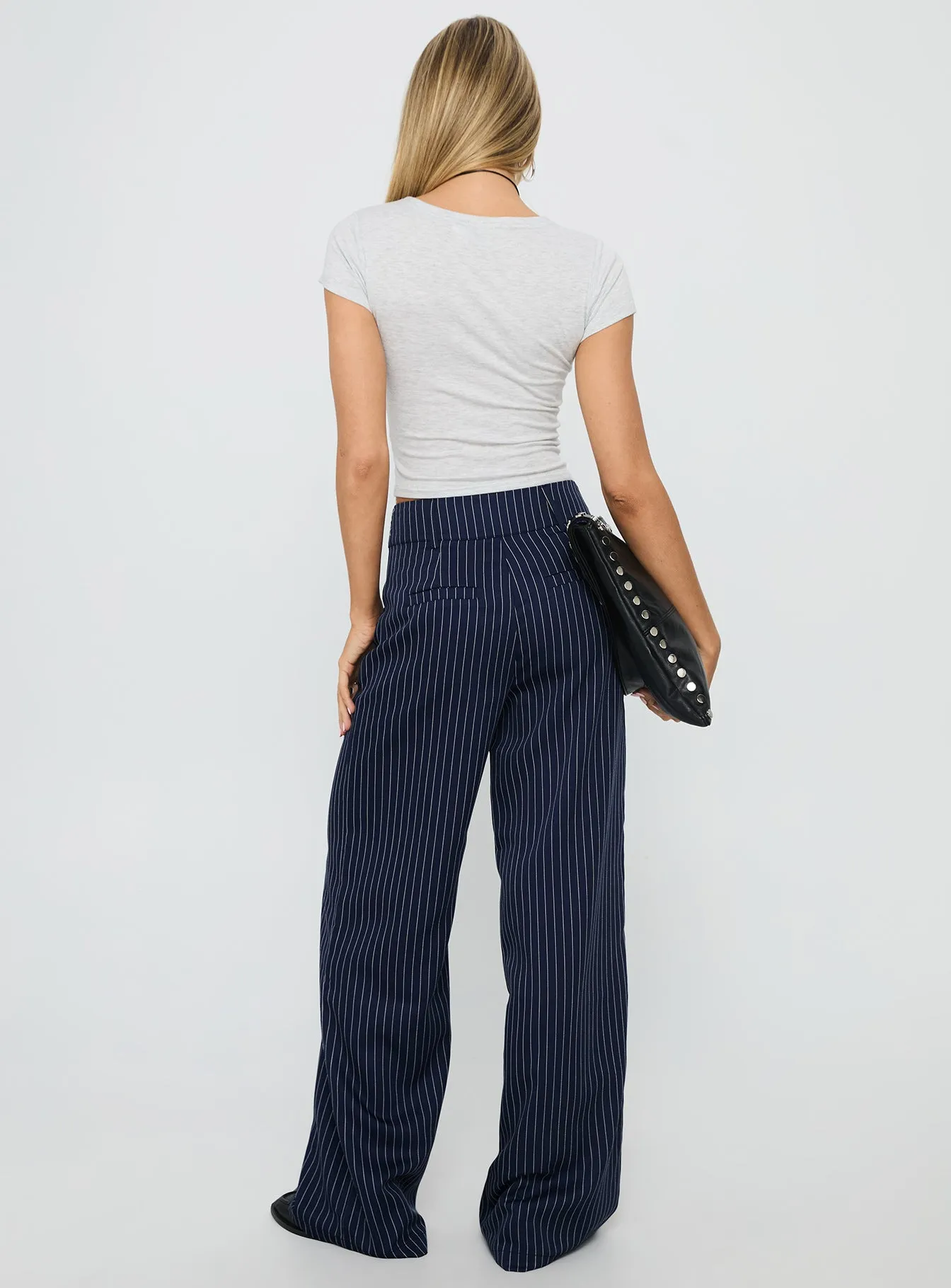 Lorenne Mid Rise Pant Navy Pinstripe sold by Princess Polly product image thumbnail 4