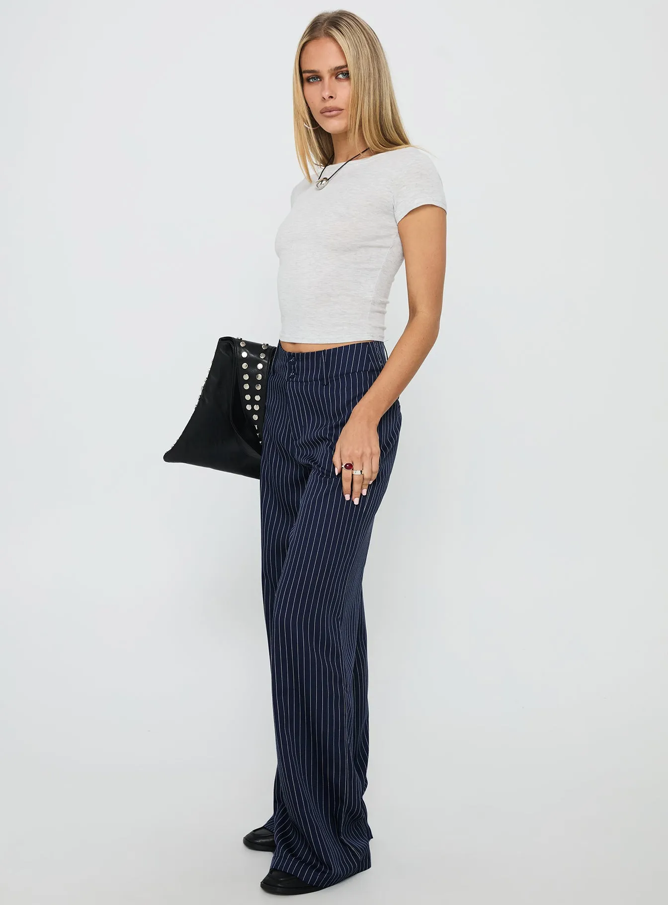 Lorenne Mid Rise Pant Navy Pinstripe sold by Princess Polly product image thumbnail 3