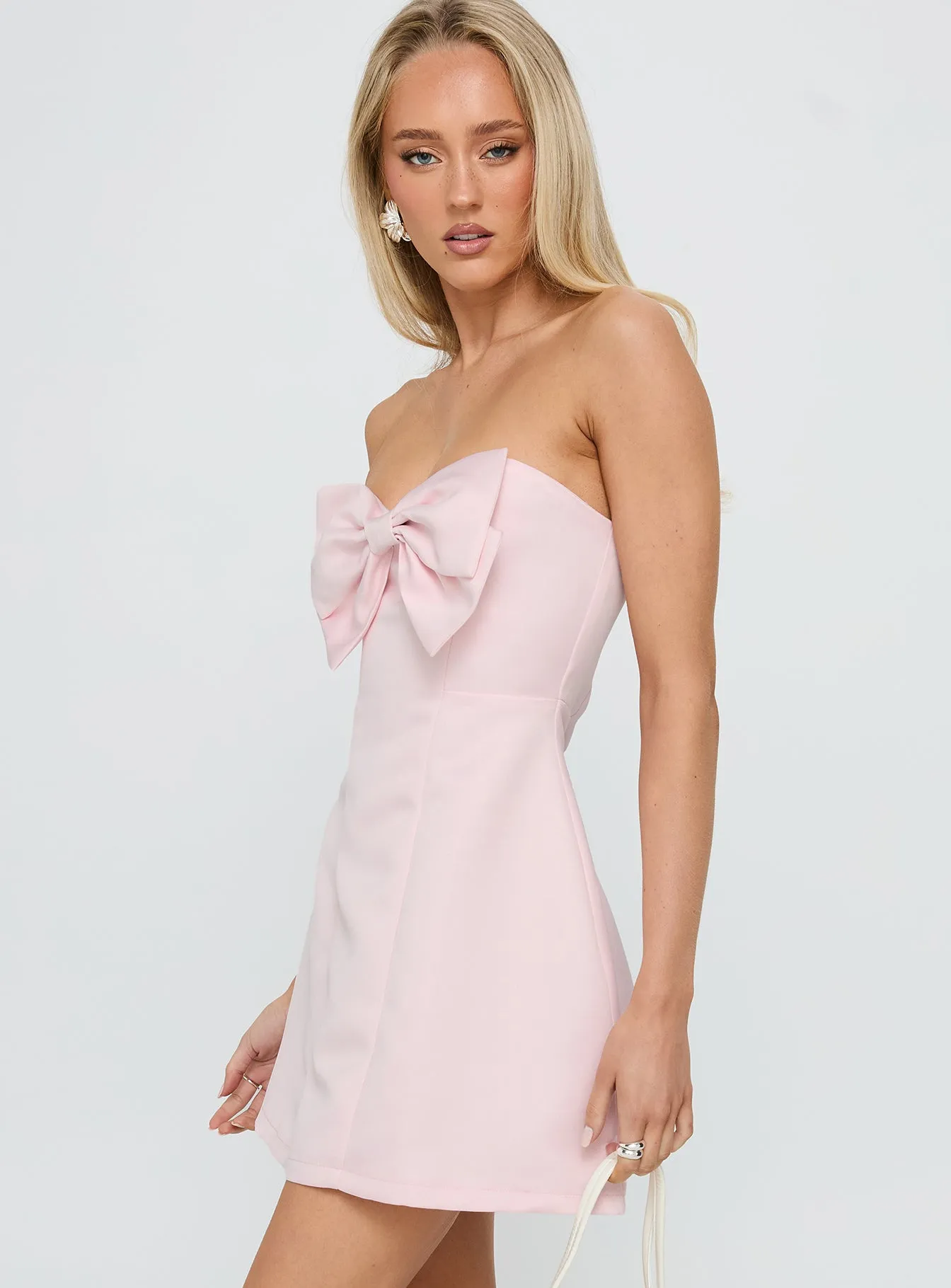 Genevie Strapless Bow Bust Mini Dress Light Pink sold by Princess Polly product image thumbnail 4