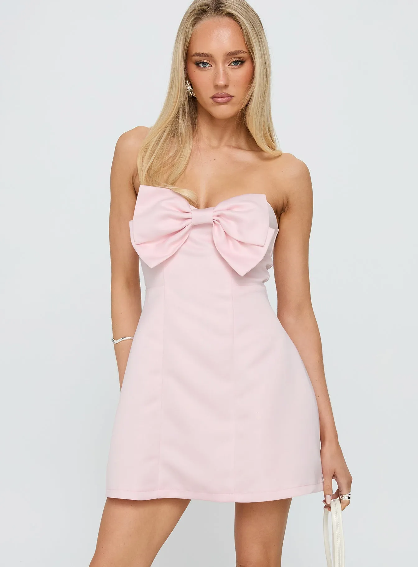 Genevie Strapless Bow Bust Mini Dress Light Pink sold by Princess Polly product image thumbnail 2