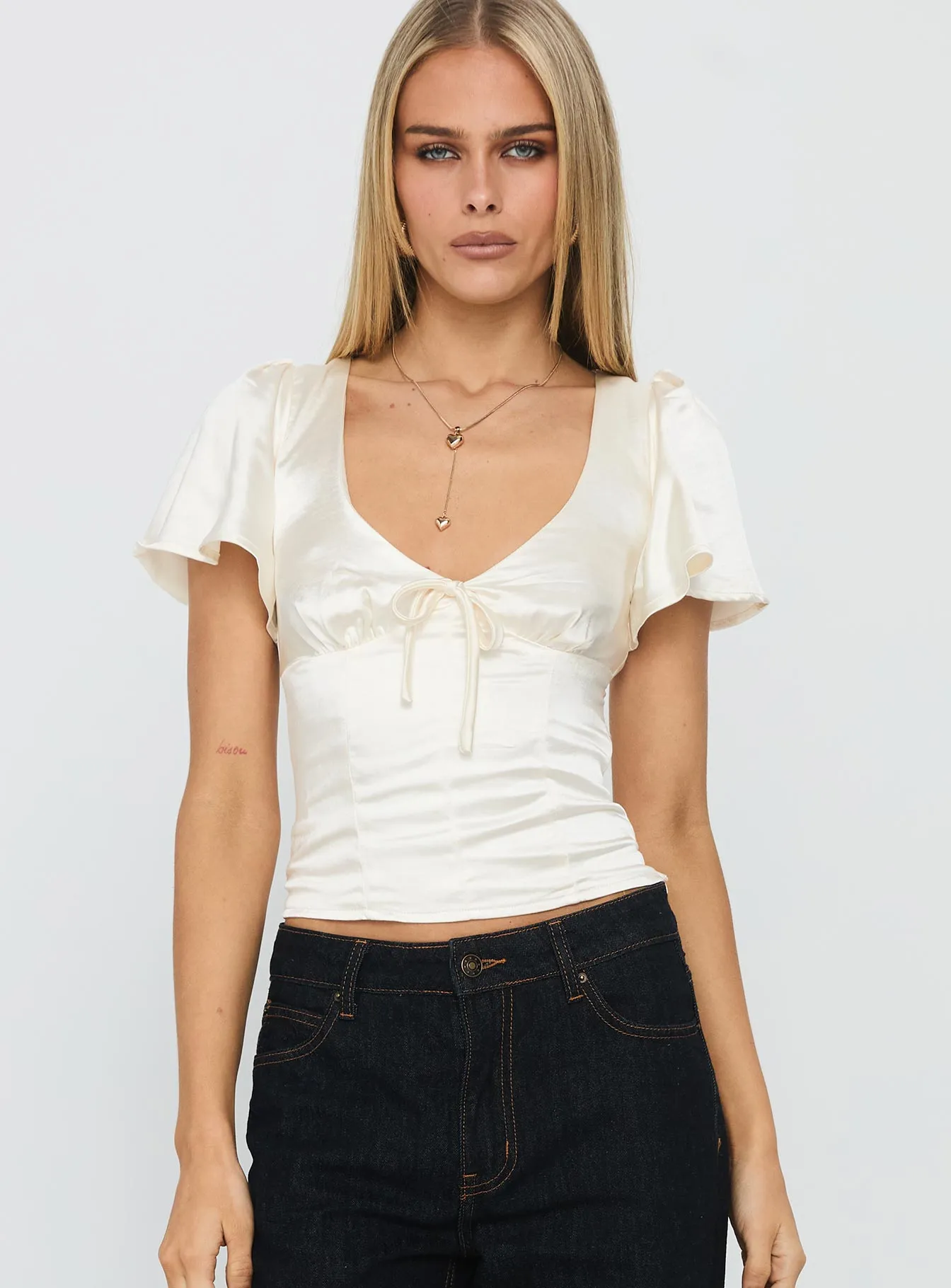 Sun Will Rise Tie Detail Top Cream sold by Princess Polly product image thumbnail 2