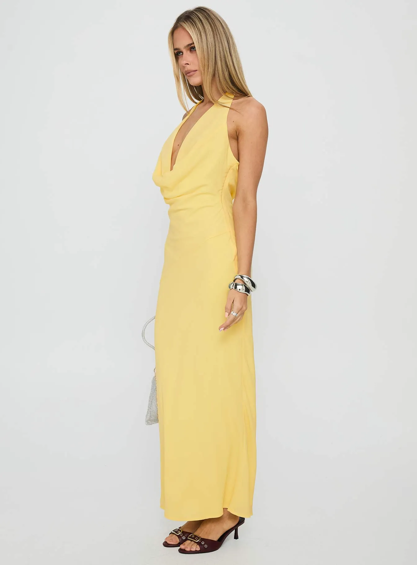Ocean Boulevard Plunge Maxi Dress Lemon sold by Princess Polly product image thumbnail 4