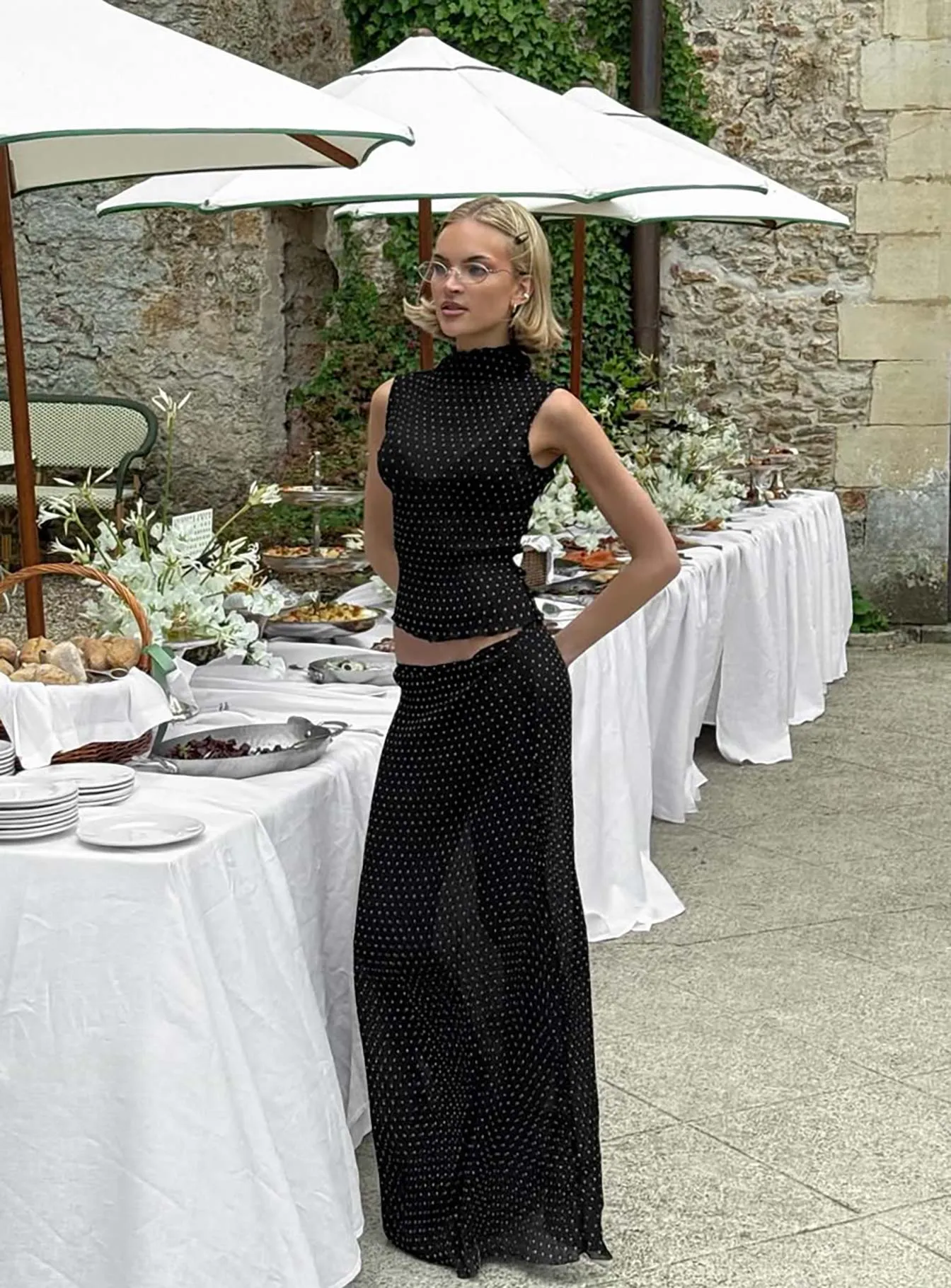 Ford Maxi Skirt Onyx Polka sold by Princess Polly