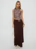 Nola Hardware Slit Maxi Skirt Brown sold by Princess Polly
