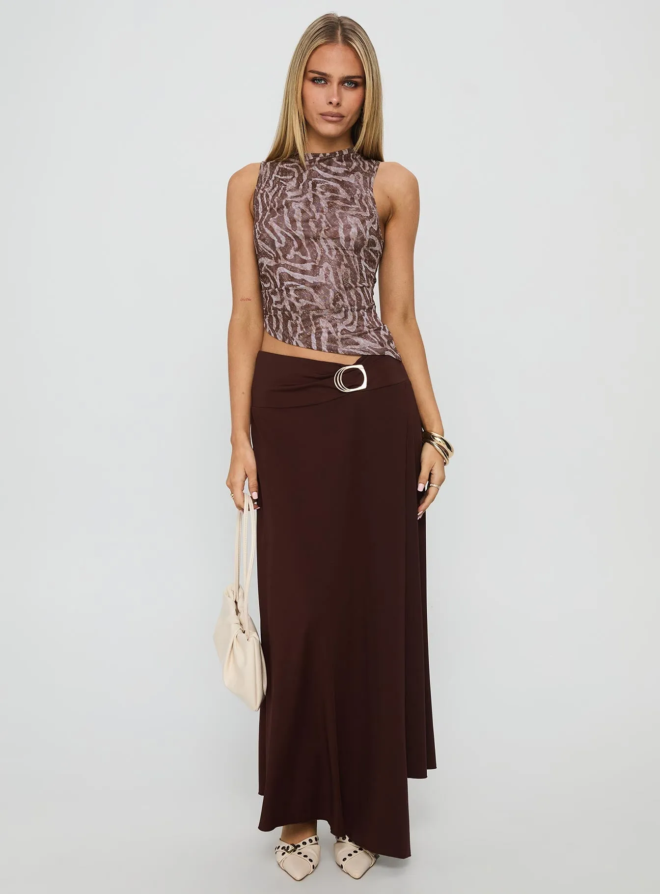 Nola Hardware Slit Maxi Skirt Brown sold by Princess Polly product image thumbnail 3