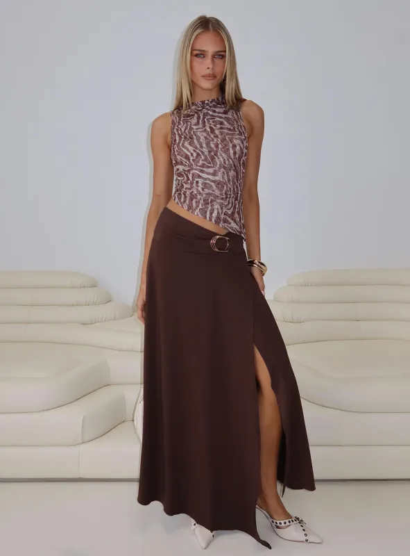 Nola Hardware Slit Maxi Skirt Brown sold by Princess Polly