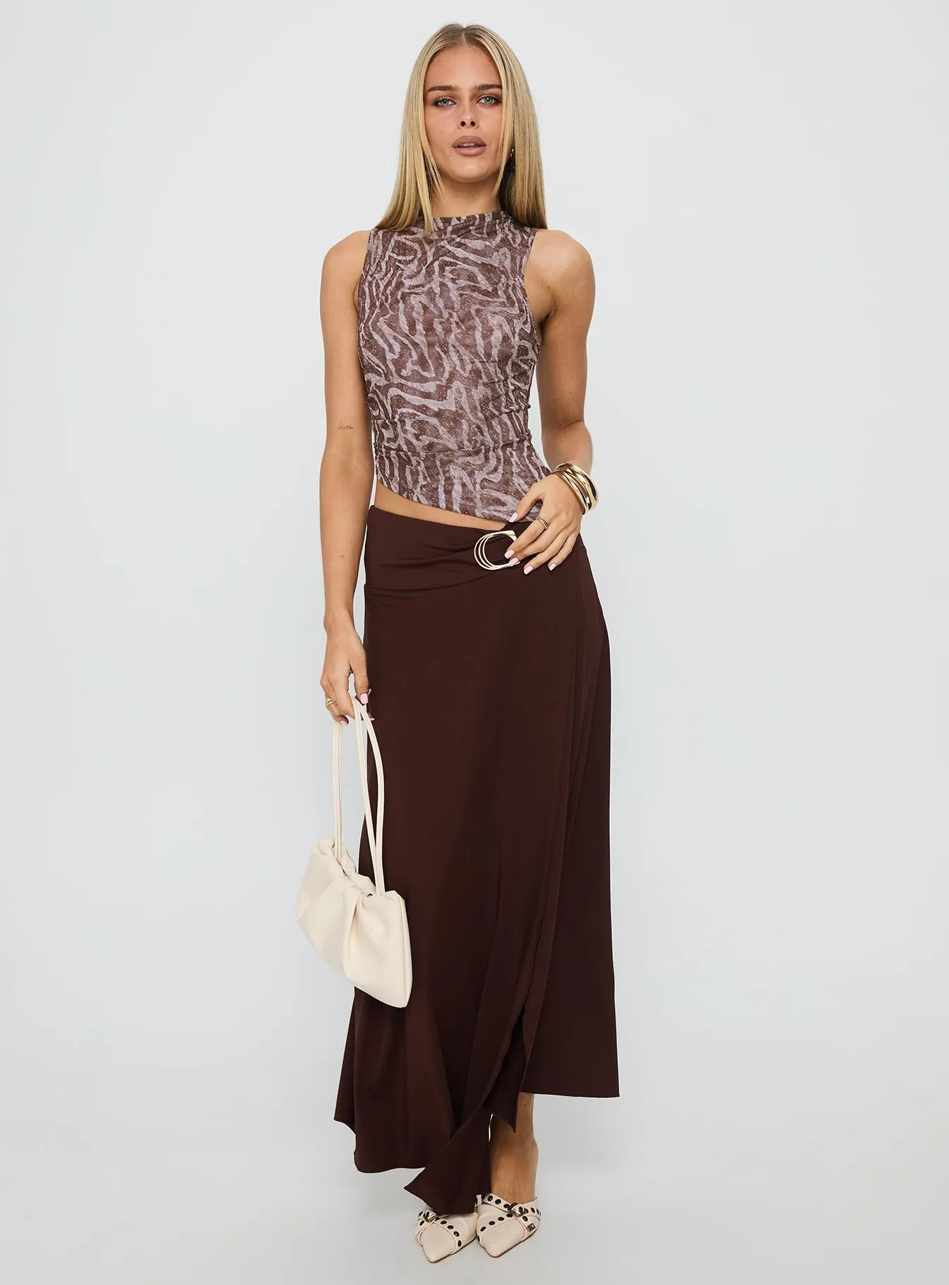 Nola Hardware Slit Maxi Skirt Brown sold by Princess Polly product image thumbnail 2