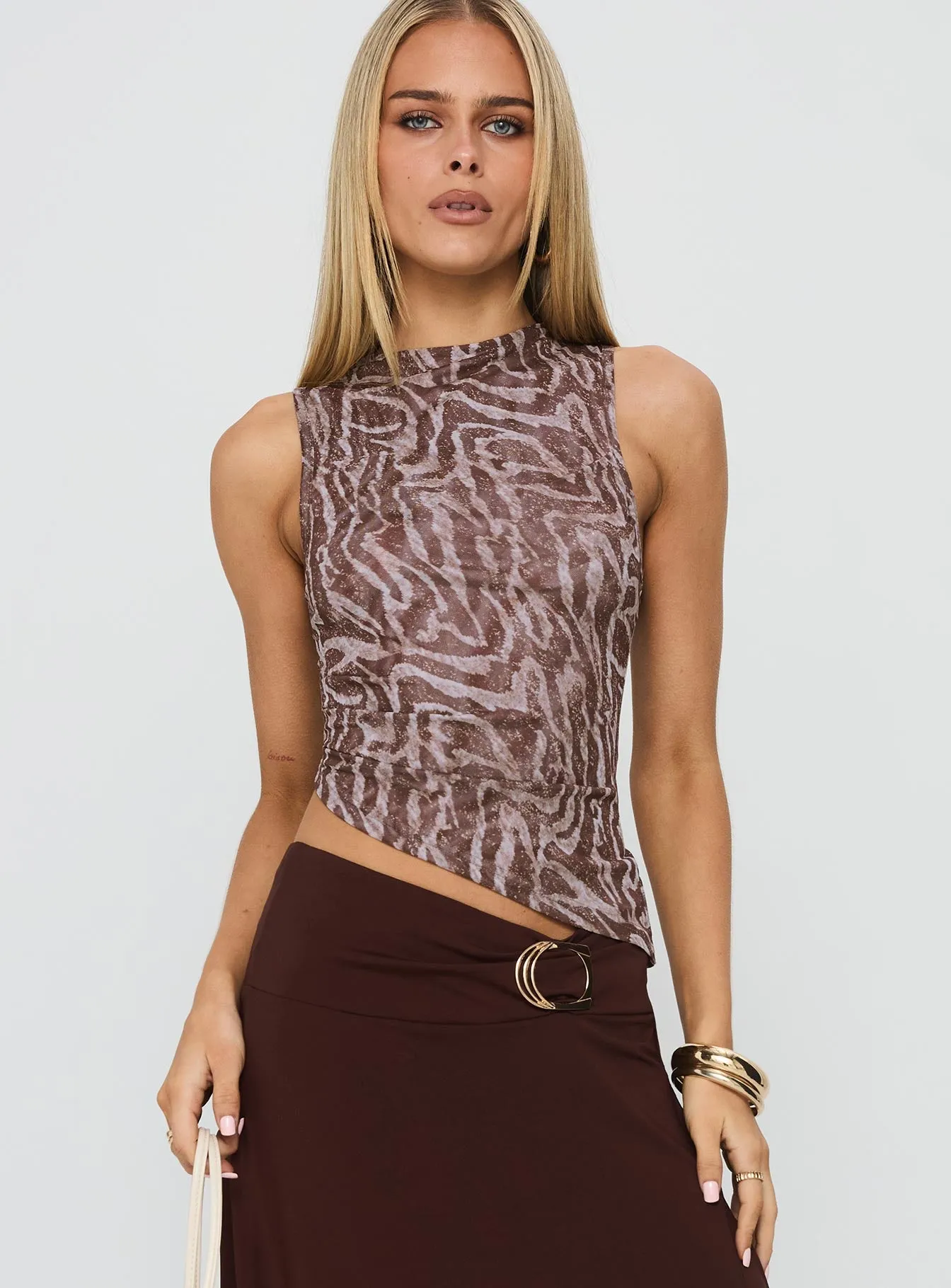 Sunburn Asymmetrical Top Brown Zebra sold by Princess Polly product image thumbnail 2