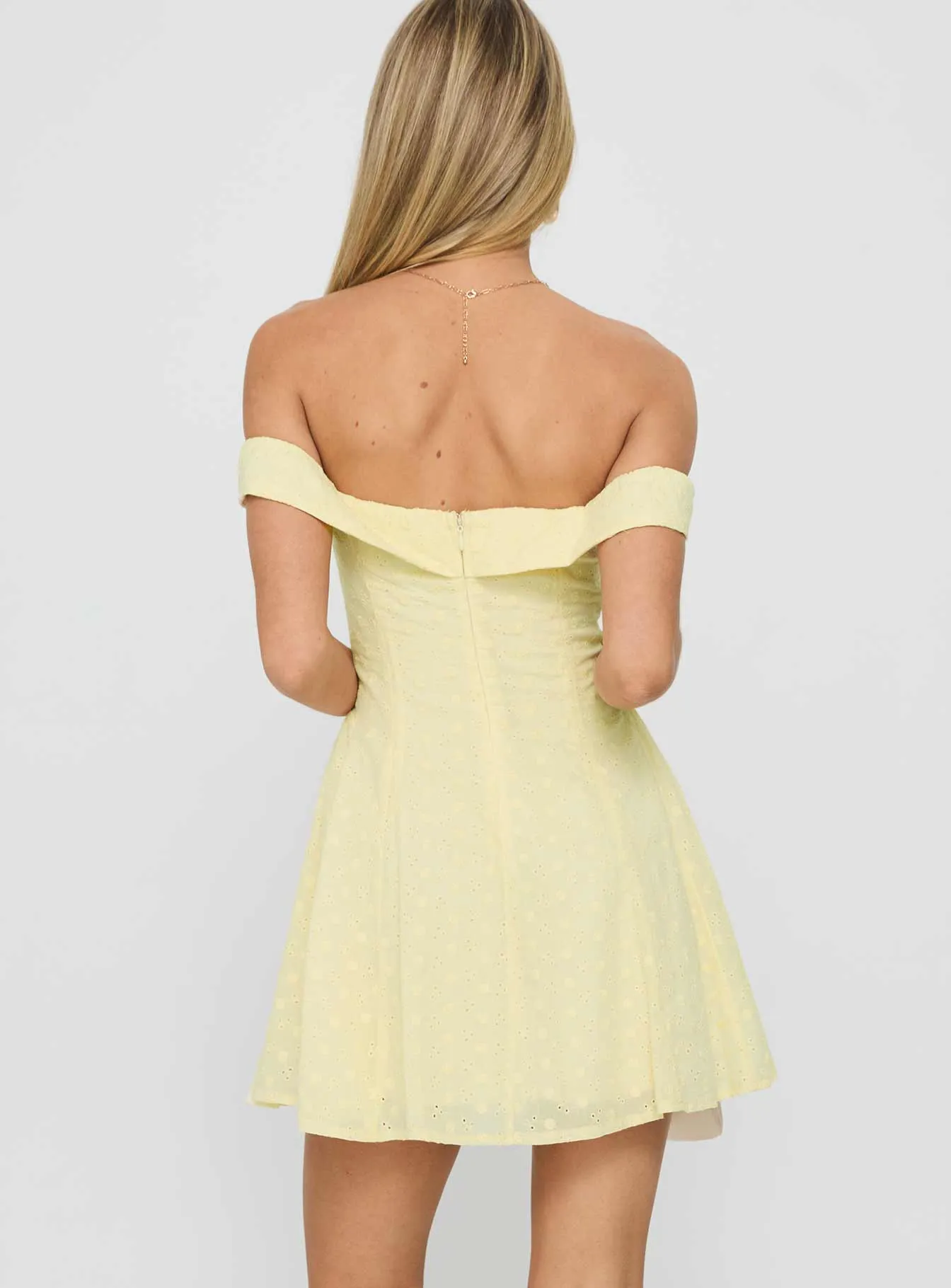 Rosebud Off The Shoulder Mini Dress Lemon sold by Princess Polly product image thumbnail 5