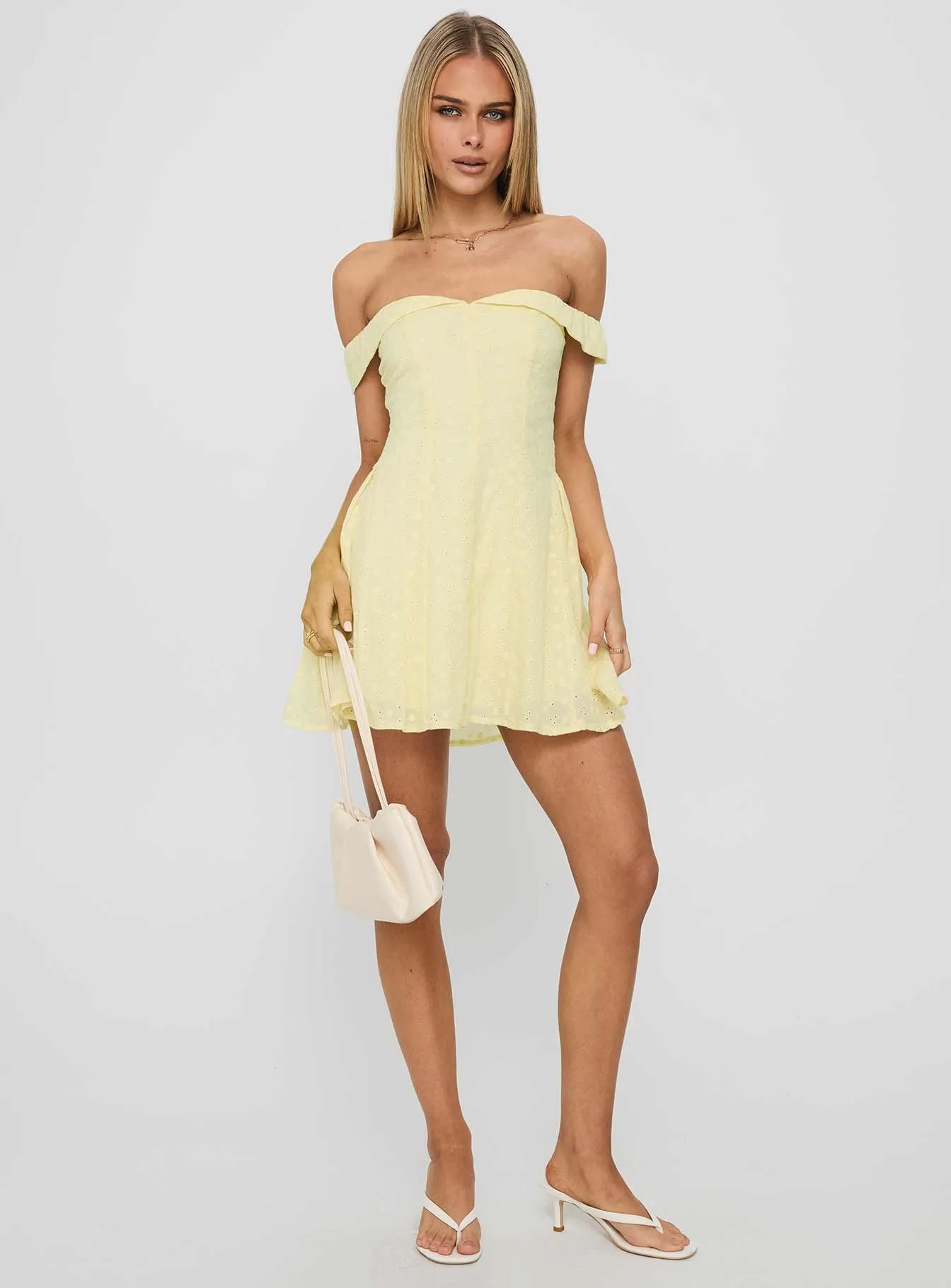 Rosebud Off The Shoulder Mini Dress Lemon sold by Princess Polly product image thumbnail 3