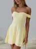 Rosebud Off The Shoulder Mini Dress Lemon sold by Princess Polly