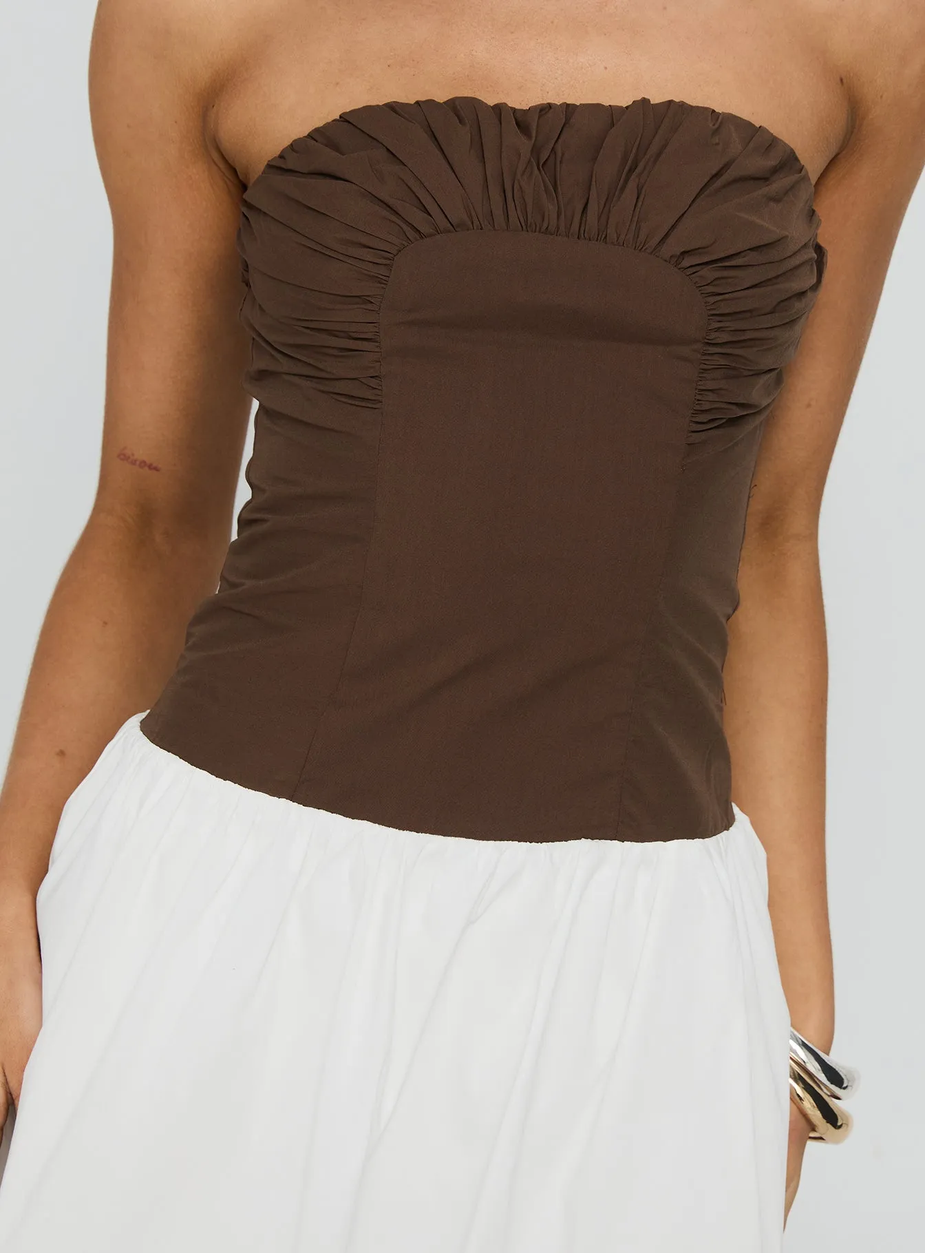 Sicialia Strapless Mini Dress Brown / White sold by Princess Polly product image thumbnail 5