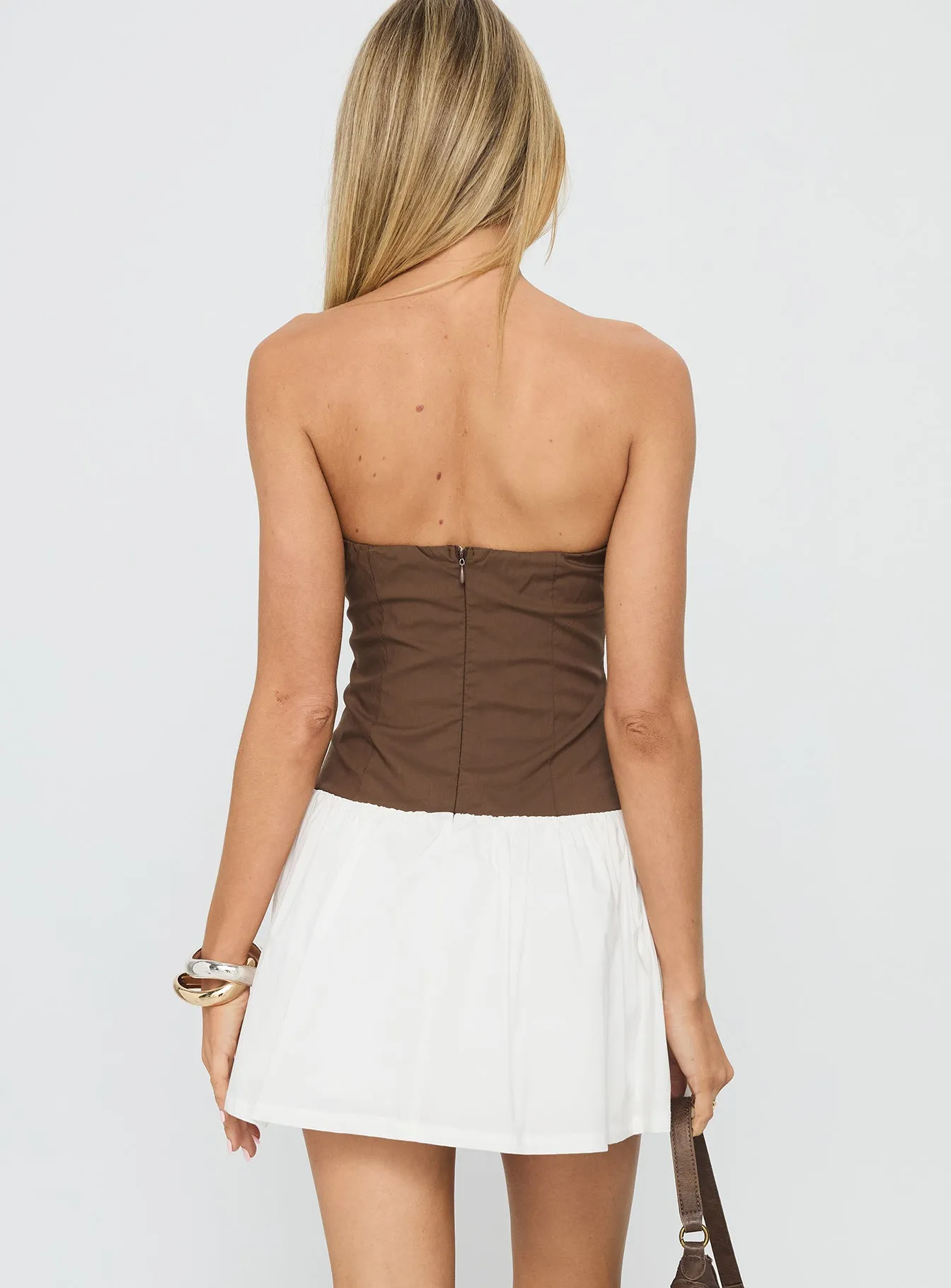 Sicialia Strapless Mini Dress Brown / White sold by Princess Polly product image thumbnail 4