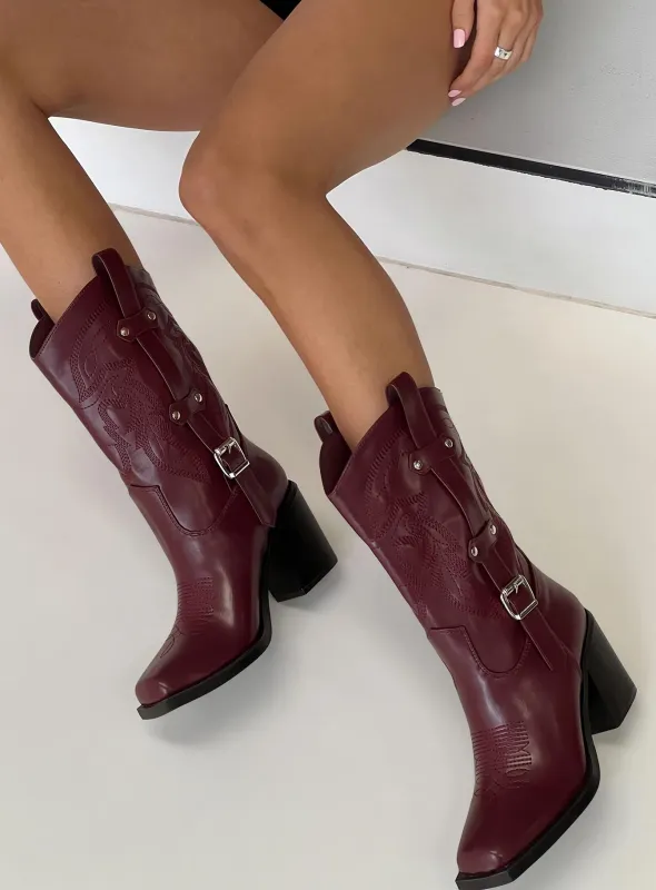 Cypress Western Boots Burgundy sold by Princess Polly