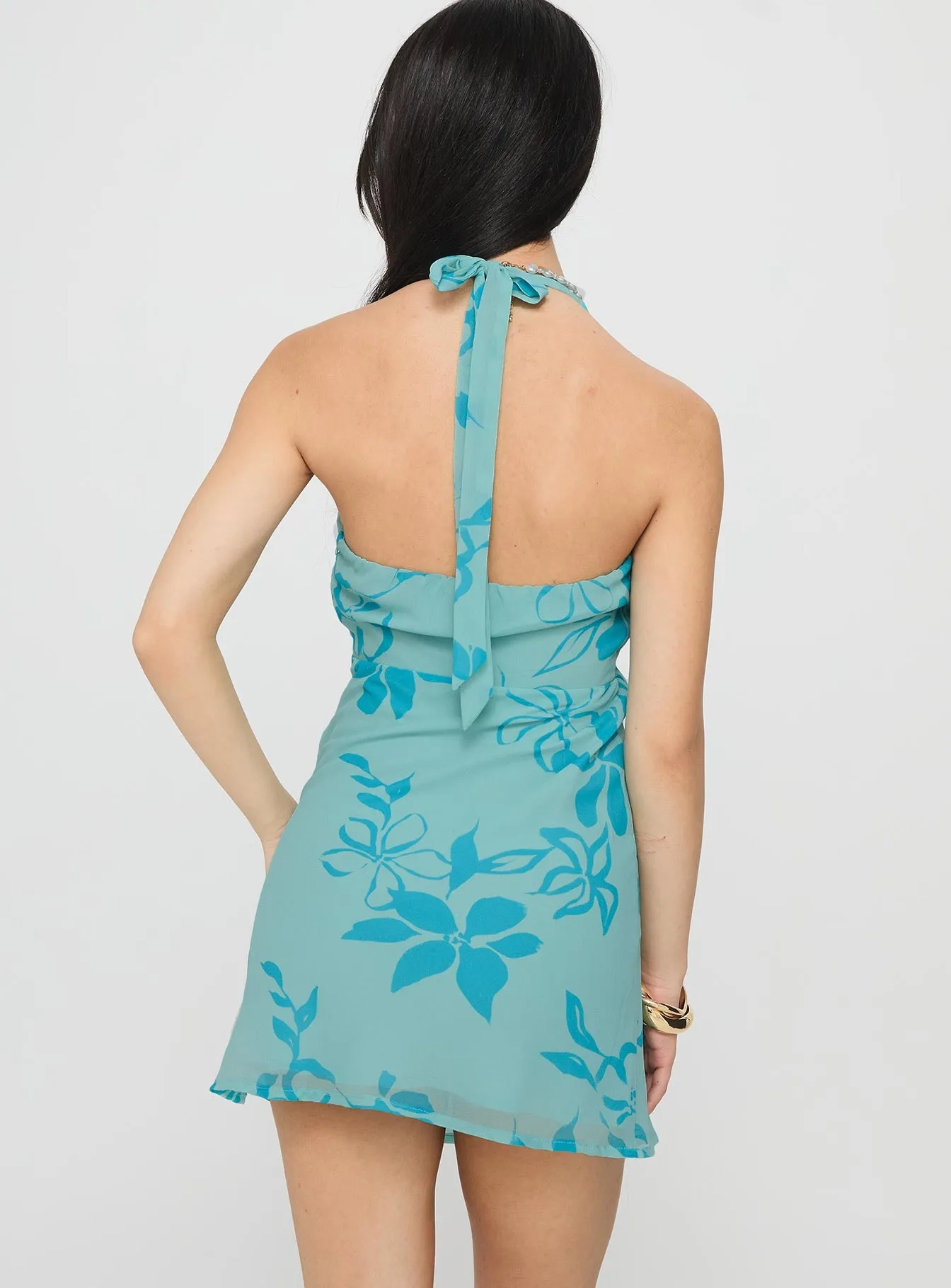 Yasira Halter Mini Dress Blue Floral sold by Princess Polly product image thumbnail 4