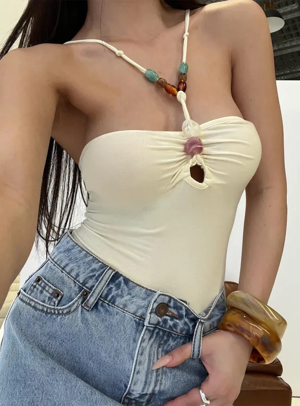 Kianu Beaded Bodysuit Lemon sold by Princess Polly