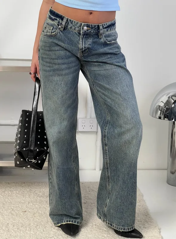 Zaralyn Low Rise Wide Leg Jeans Mid Blue Wash sold by Princess Polly