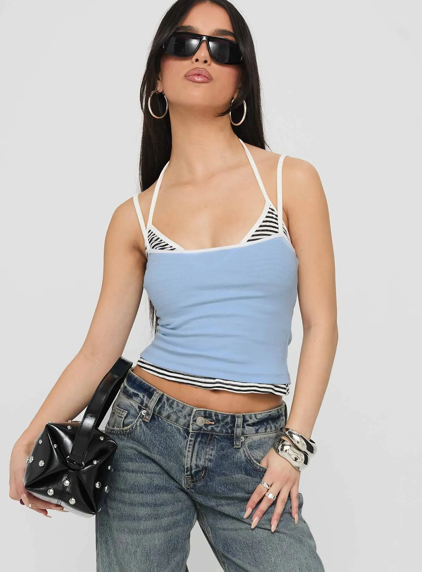 Franki Halter Layered Top Blue Multi Stripe sold by Princess Polly product image thumbnail 2