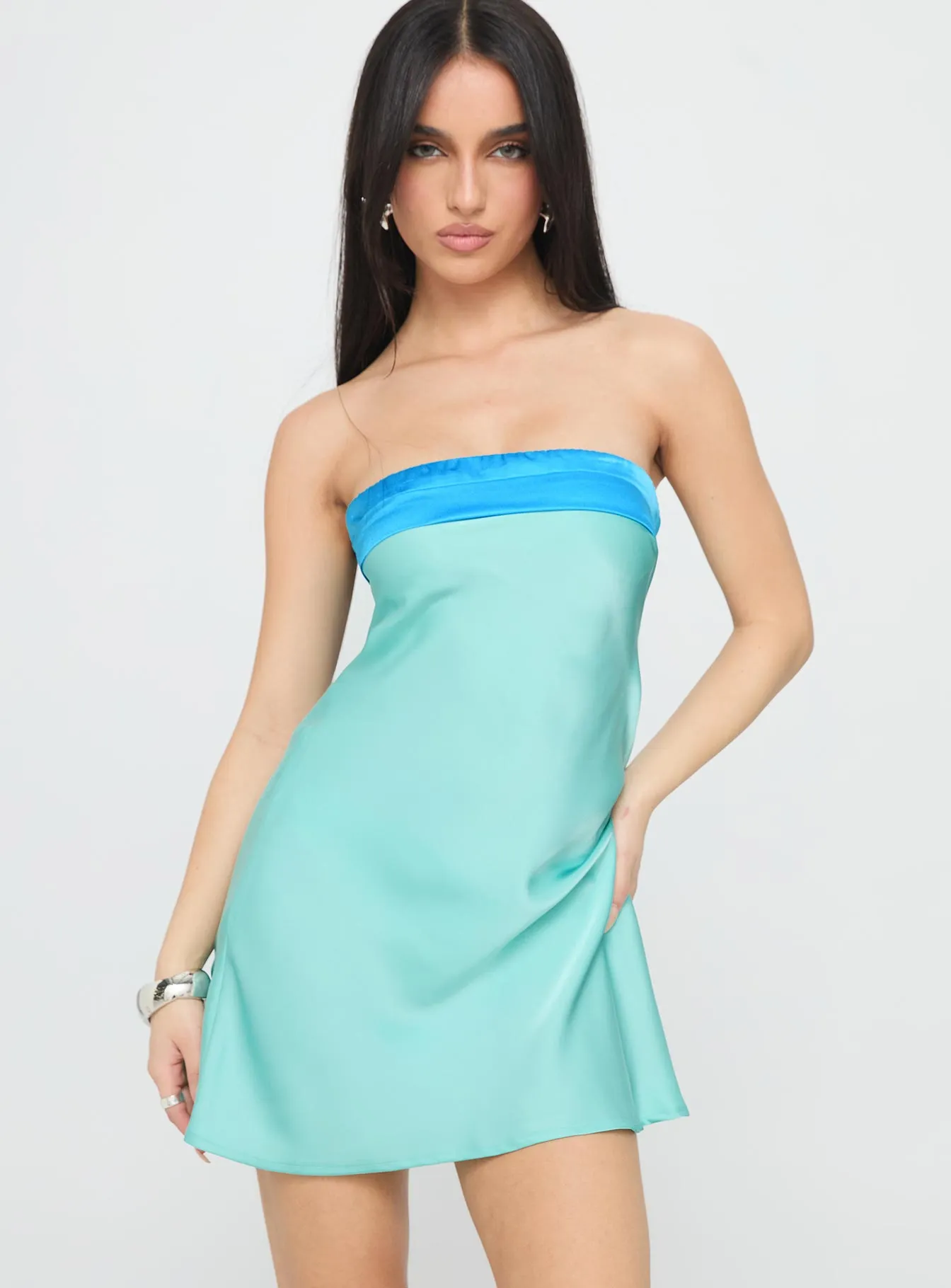 Phillipa Mini Dress Aqua sold by Princess Polly