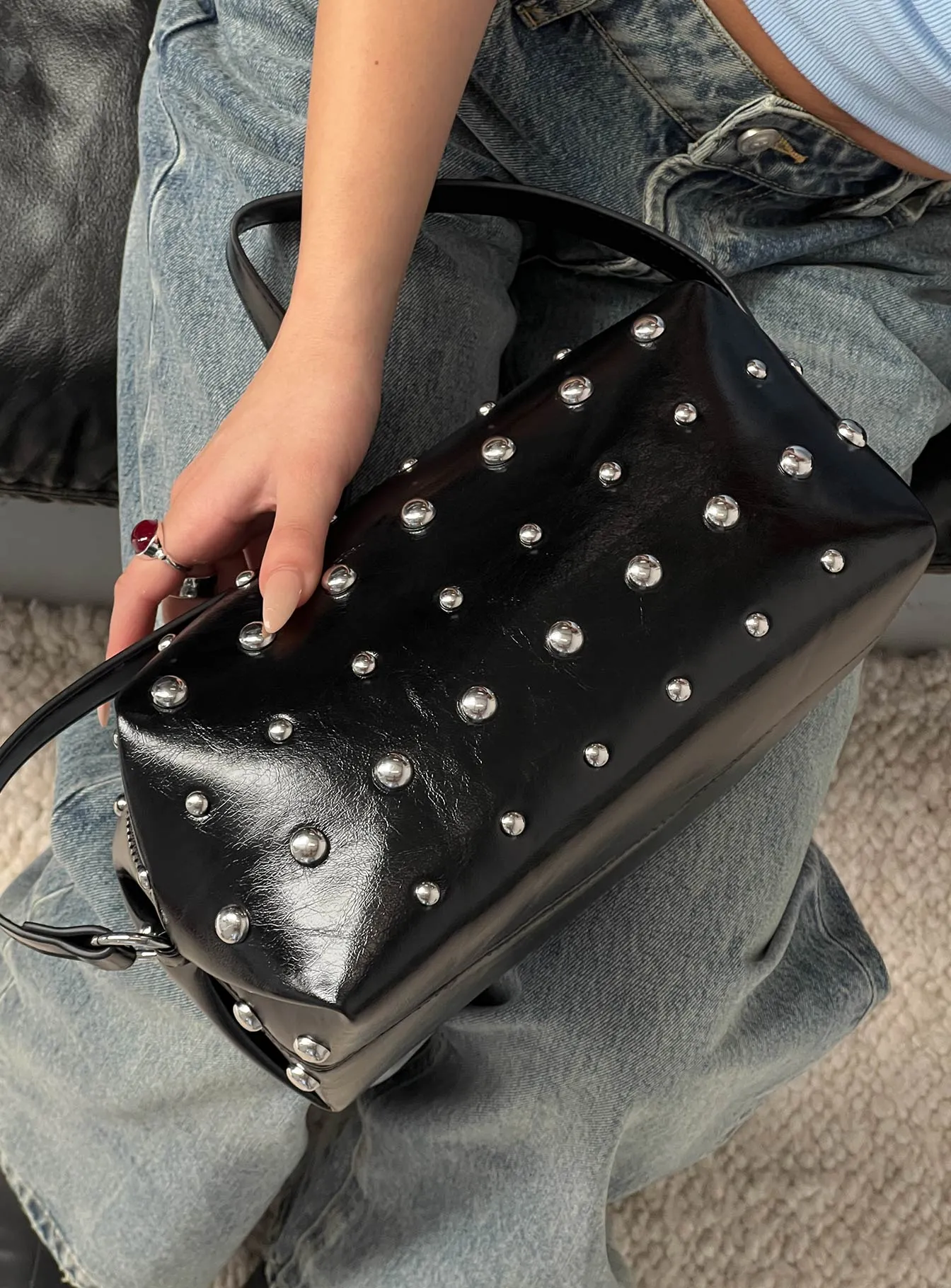 Layton Studded Shoulder Back Black sold by Princess Polly