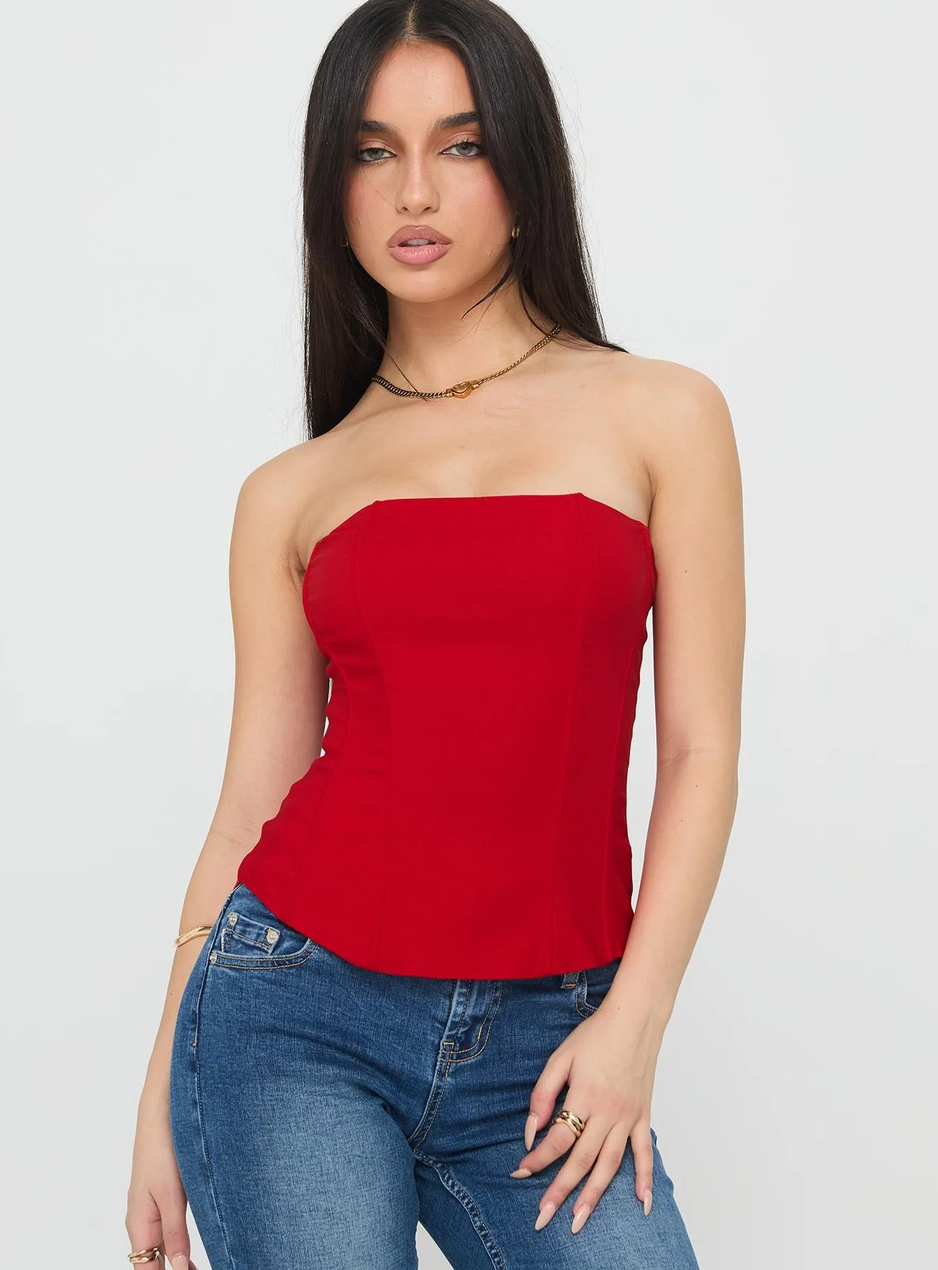 Kaetlyn Strapless Corset Top Red sold by Princess Polly product image thumbnail 2
