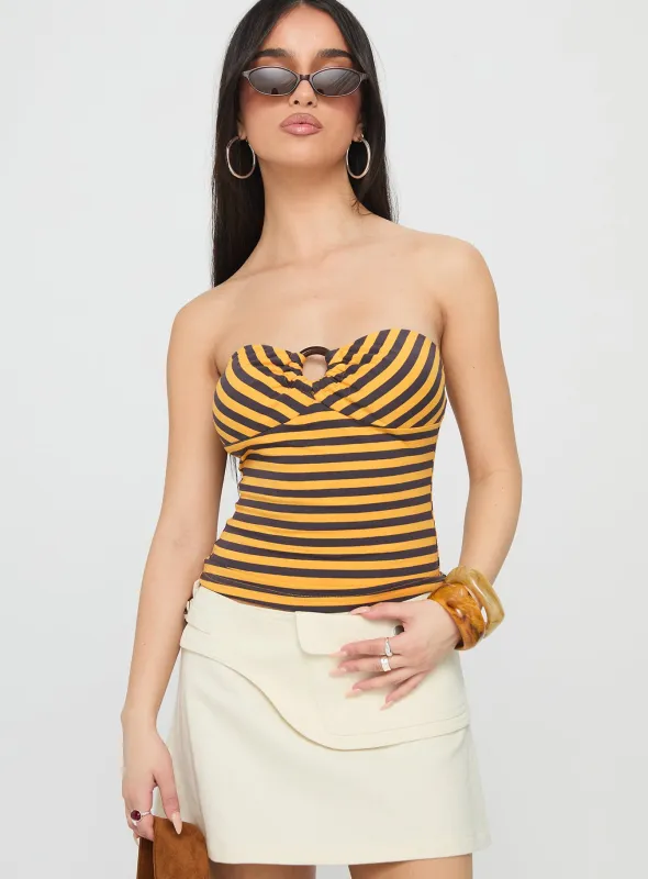 Ravon Ring Detail Strapless Top Yellow Stripe sold by Princess Polly