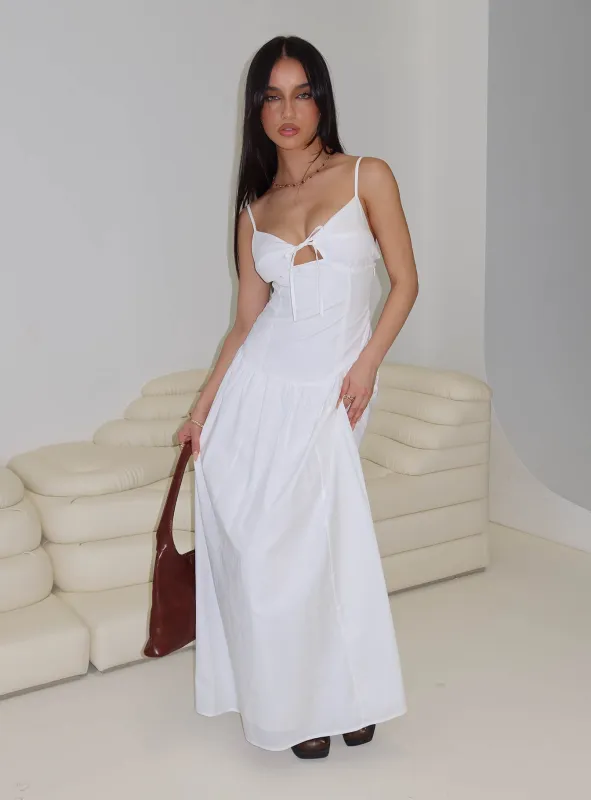 Lady Belle Drop Waist Pleat Maxi Dress White sold by Princess Polly