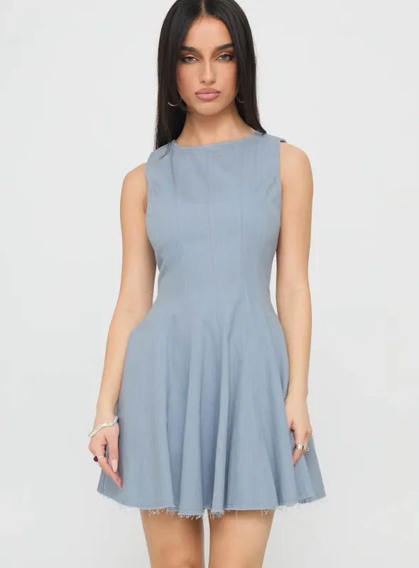 Composure Pleat Mini Dress Blue sold by Princess Polly