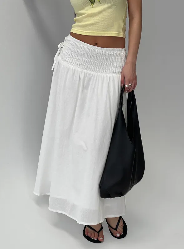 Vence Ruched Maxi Skirt White sold by Princess Polly