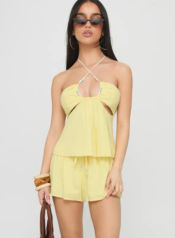 Lissone Tie Neck Set Yellow sold by Princess Polly