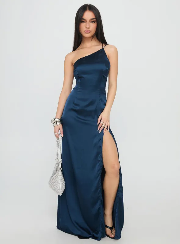 Kiss Of Life Satin Maxi Dress Navy sold by Princess Polly