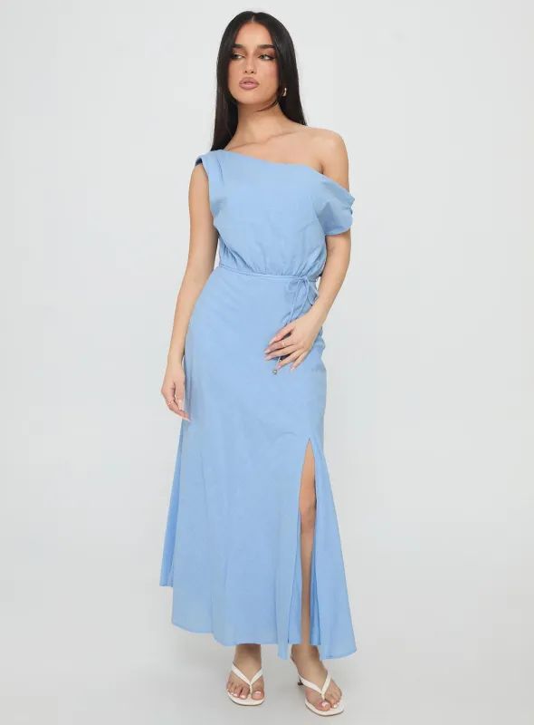 Frangelica Off The Shoulder Maxi Dress Light Blue sold by Princess Polly