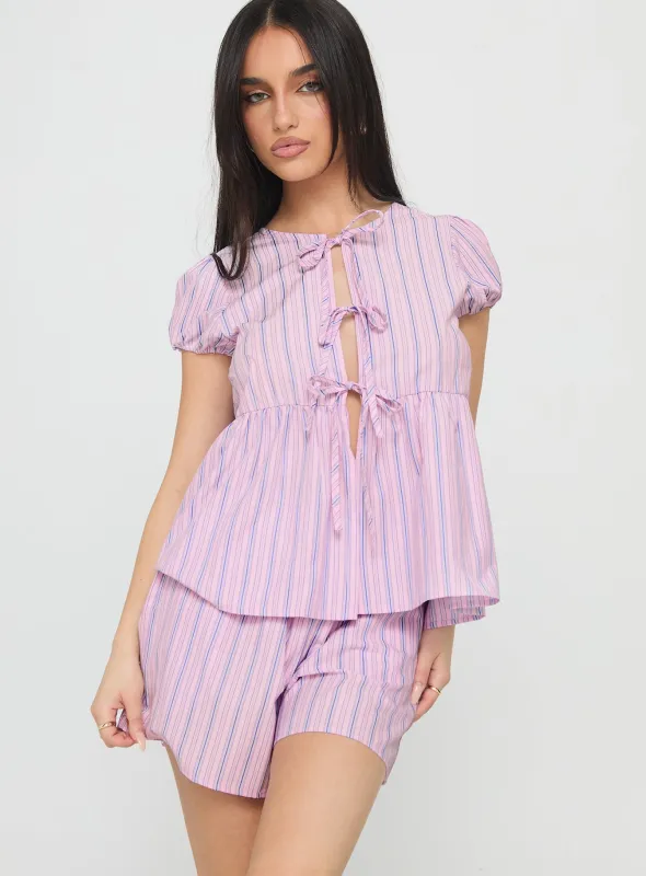 Drop Dead Gorgeous Tie Up Set Purple Stripe sold by Princess Polly