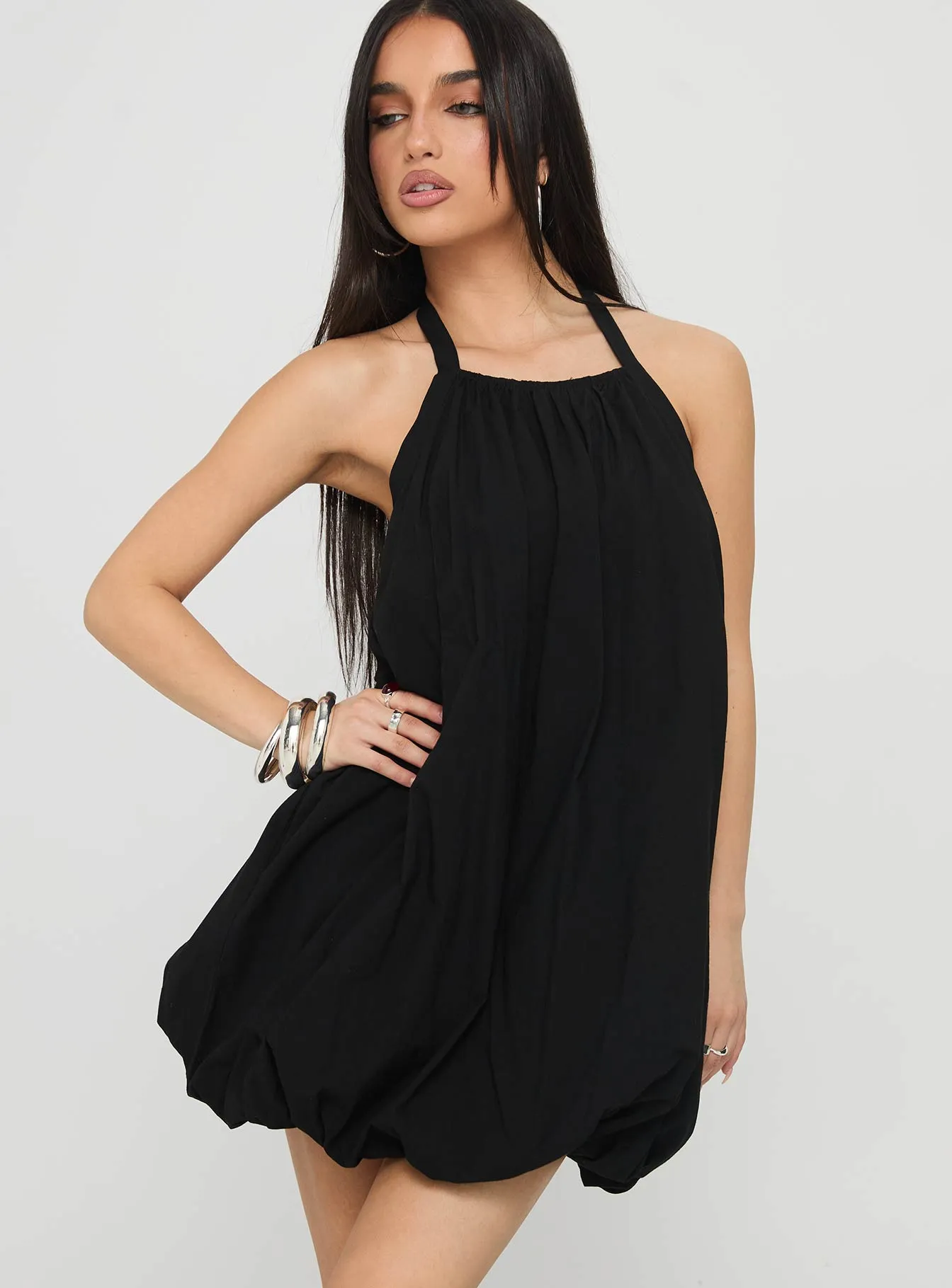 Friandise Bubble Hem Mini Dress Black sold by Princess Polly