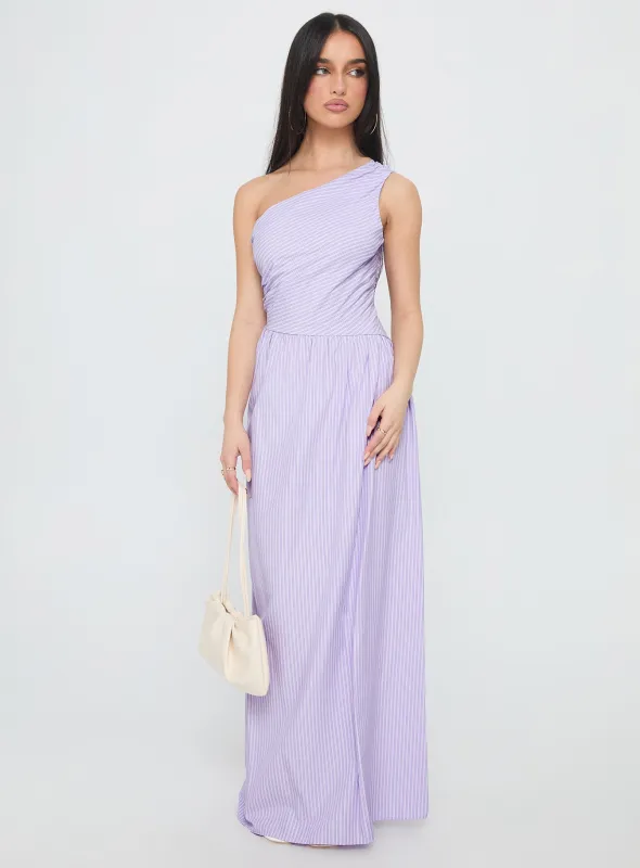 Allicia One Shoulder Maxi Dress Purple sold by Princess Polly