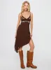 Secret Gardens Asymmetrical Midi Dress Brown sold by Princess Polly
