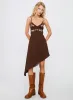 Secret Gardens Asymmetrical Midi Dress Brown sold by Princess Polly