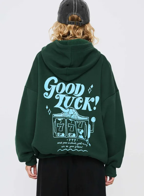 Good Luck Graphic Hoodie Green / Blue sold by Princess Polly