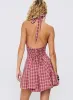 Out Of Nowhere Halter Mini Dress Red Check sold by Princess Polly