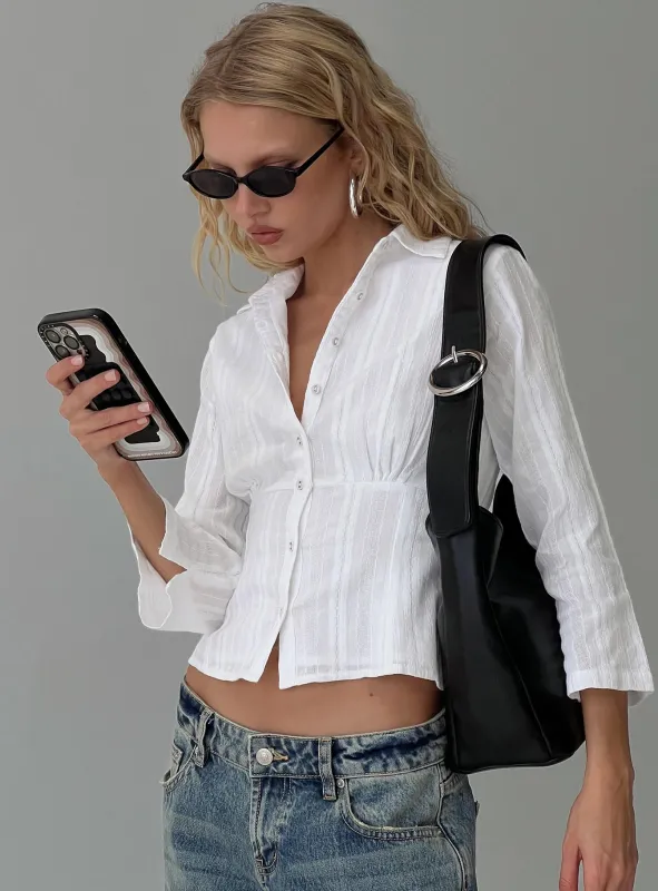 Taelynn 3/4 Sleeve Button Up Shirt White sold by Princess Polly