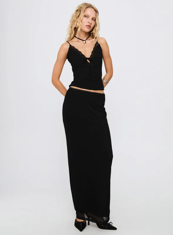 Reiko Lace Trim Tie Front Maxi Set Black made by Princess Polly